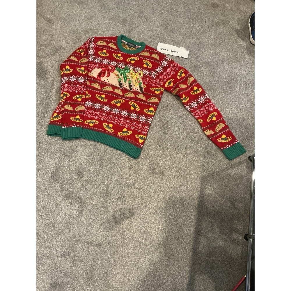 Buzzard Bay Men's Large Ugly Christmas Sweater Tacos Sombreros Red Green